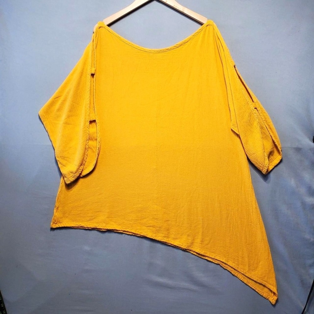 Oh My Gauze!‎ Asymmetrical Tunic Top Womens V Yellow Cotton Slit Sleeve Boho